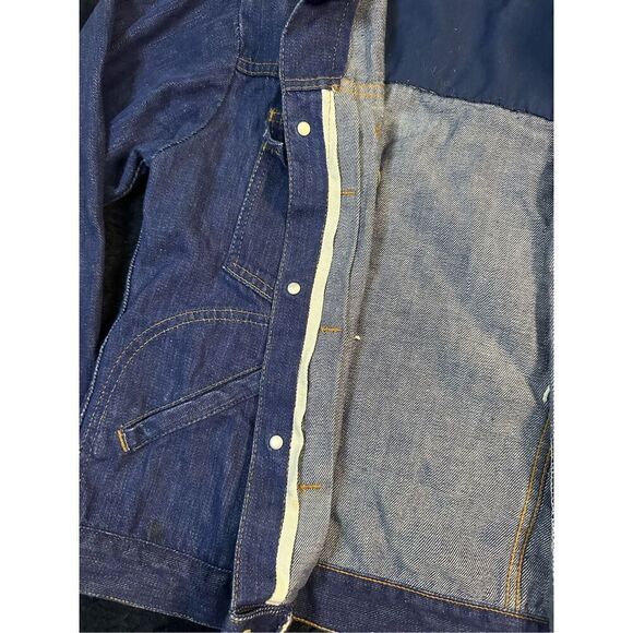 Vintage 1960s Slantzi Craft Selvedge Blue Jean Denim Needlepoint Jacket Womens L - Picture 3 of 13